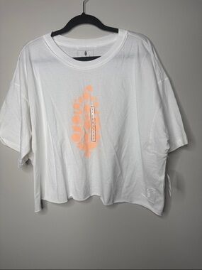 FP Movement by Free People White Cropped Tee with Peach Graphic